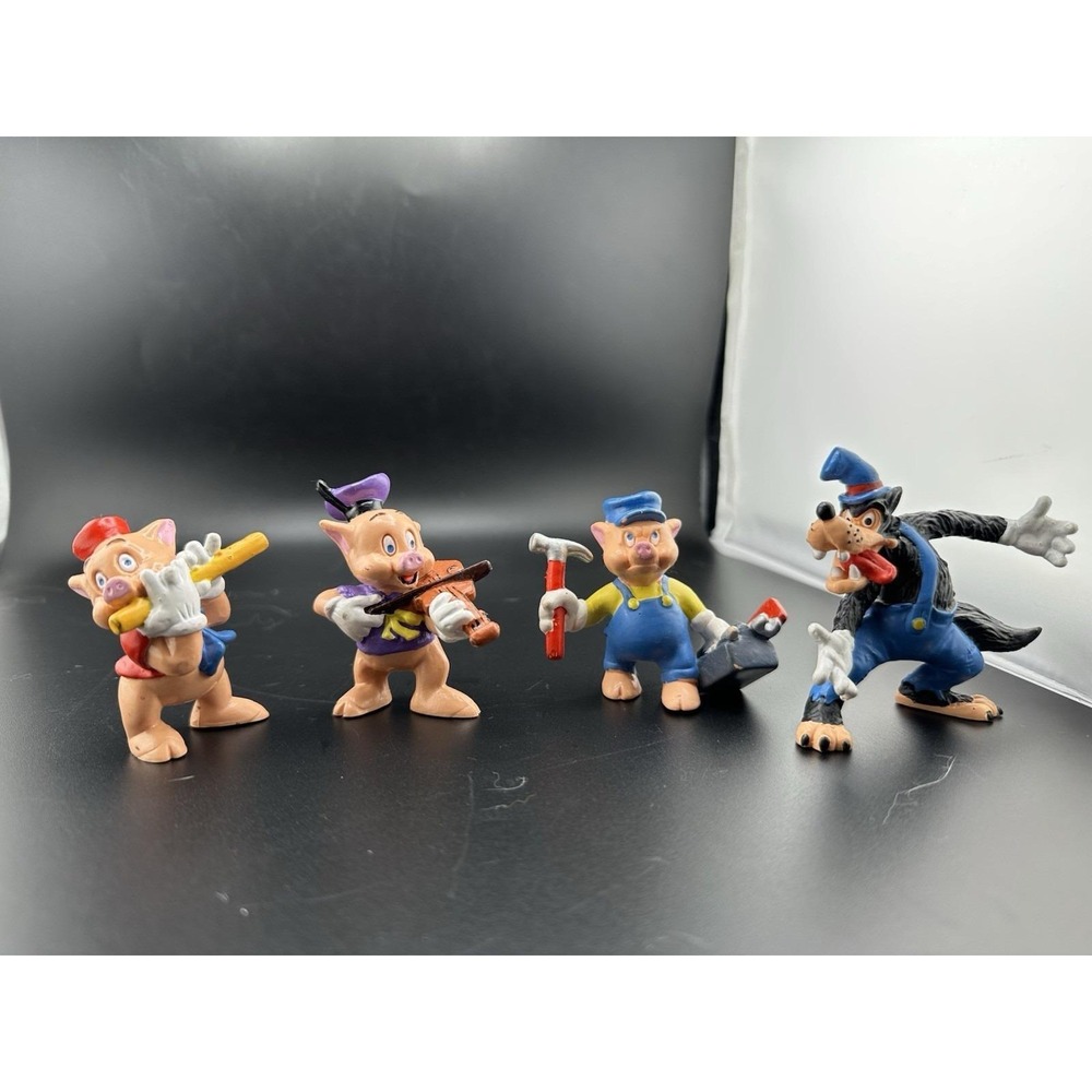 Lot of‎ 4 1980s Bullyland Germany Disney Three Little Pigs Big Bad Wolf PVC RARE